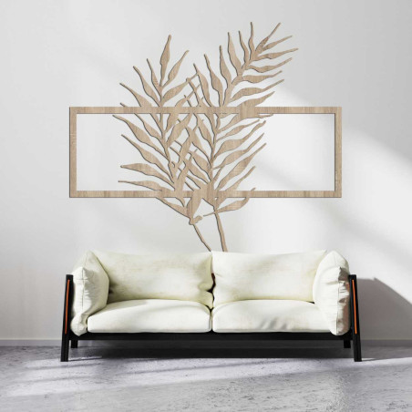 Drewniany obraz z minimalistycznymi liśćmi w ramie - PAPROCIE