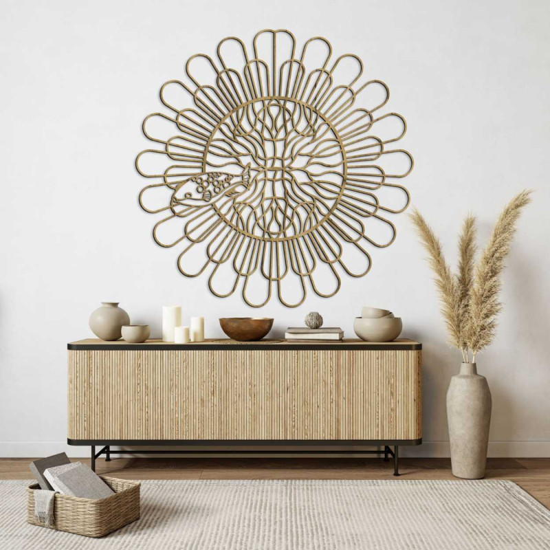 Duża dekoracja ścienna o przeplatających się liniach i naturalnym stylu.