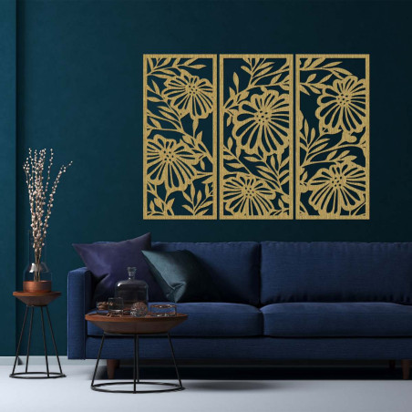 Trzyczęściowy drewniany obraz ścienny z motywem kwiatowym - AMFIL