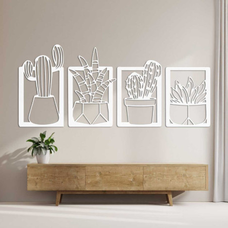 Stylowy, naturalny obraz na drewnie z motywem sukulentów i kaktusów Stylowy, naturalny obraz na drewnie z motywem sukulentów i kaktusów