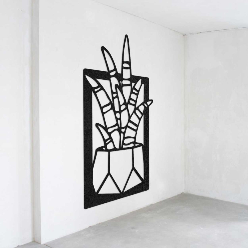 Drewniana dekoracja ścienna z motywem naturalnych roślin i doniczek