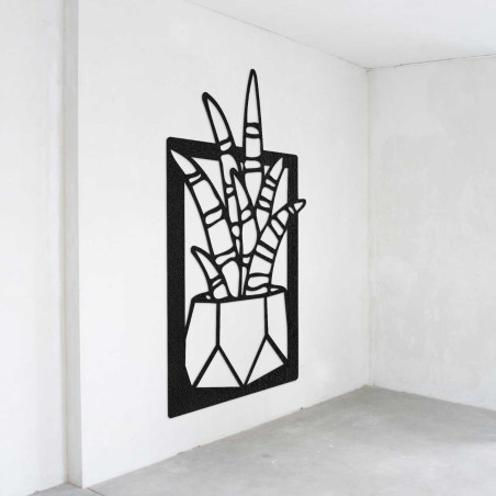 Drewniana dekoracja ścienna z motywem naturalnych roślin i doniczek