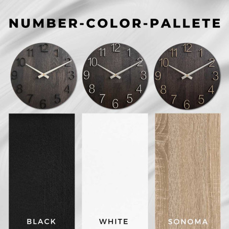 Nowoczesny drewniany zegar z prostą tarczą i metalowymi wskazówkami. Nowoczesny drewniany zegar z prostą tarczą i metalowymi wskazówkami.