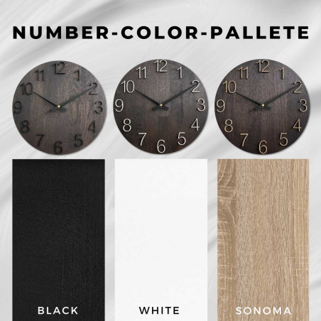 Okrągły drewniany zegar z subtelnym, naturalnym motywem i czytelnymi cyframi. Okrągły drewniany zegar z subtelnym, naturalnym motywem i czytelnymi cyframi.