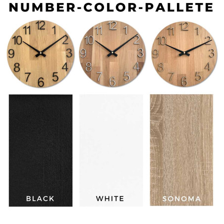 Okrągły zegar z ozdobnym wycięciem w środku i delikatnym wzorem drewna. Okrągły zegar z ozdobnym wycięciem w środku i delikatnym wzorem drewna.