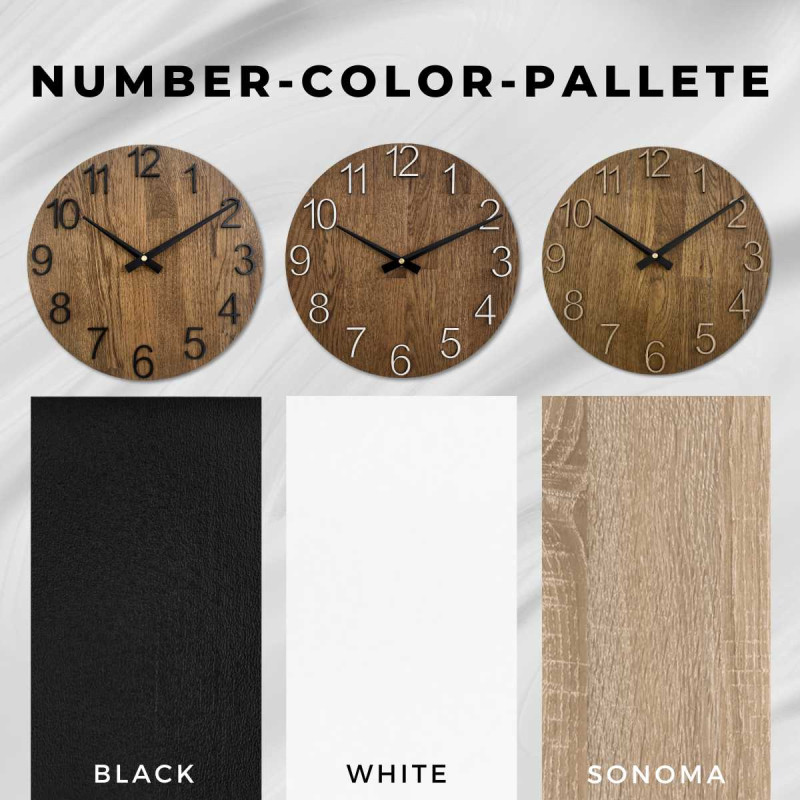 Okrągły zegar z ozdobnym wycięciem w środku i delikatnym wzorem drewna.