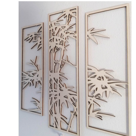 Czarny, trzyczęściowy obraz metalowy z bambusem – stylowy dodatek do salonu lub biura Czarny, trzyczęściowy obraz metalowy z bambusem – stylowy dodatek do salonu lub biura