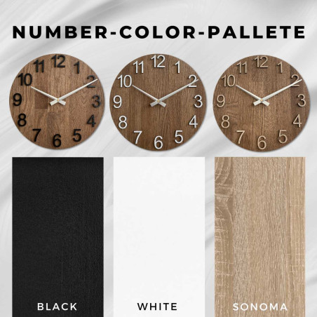 Nowoczesny drewniany zegar o okrągłym kształcie i dyskretnej tarczy Nowoczesny drewniany zegar o okrągłym kształcie i dyskretnej tarczy