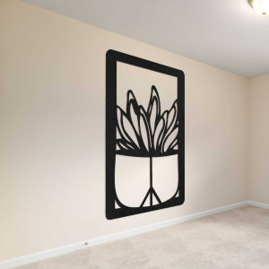 Duża drewniana dekoracja ścienna z naturalnym motywem kaktusa