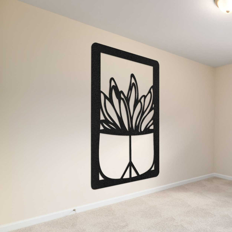 Duża drewniana dekoracja ścienna z naturalnym motywem kaktusa