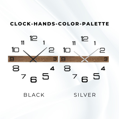 Duży drewniany zegar ścienny z charakterystycznymi czarnymi wskazówkami i oddzielnymi cyframi.