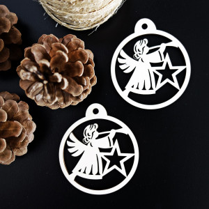 Drewniana ozdoba świąteczna - Anioł, wymiary: 79x90 mm