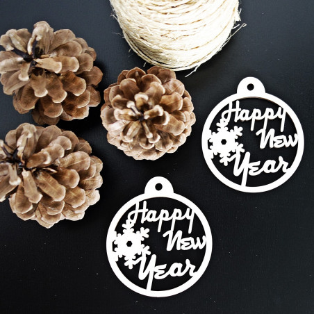 Drewniana ozdoba choinkowa - Nowy Rok, wymiary: 79x90 mm Drewniana ozdoba choinkowa - Nowy Rok, wymiary: 79x90 mm