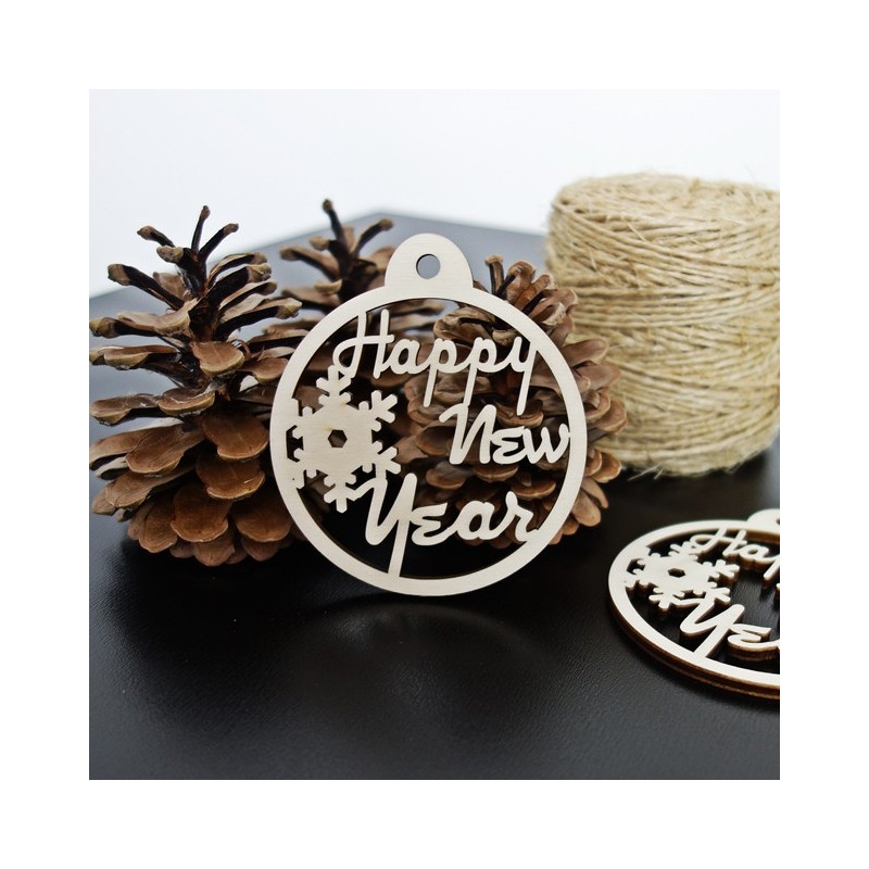 Drewniana ozdoba choinkowa - Nowy Rok, wymiary: 79x90 mm