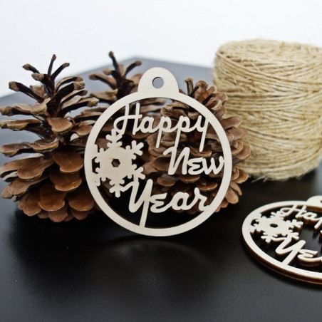 Drewniana ozdoba choinkowa - Nowy Rok, wymiary: 79x90 mm Drewniana ozdoba choinkowa - Nowy Rok, wymiary: 79x90 mm