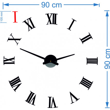 Samoprzylepny zegar ścienny rzymski 2D z pleksi Samoprzylepny zegar ścienny rzymski 2D z pleksi
