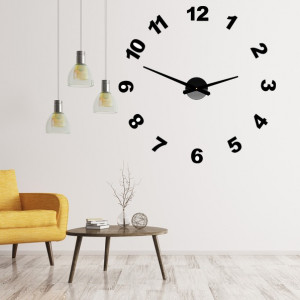 Designerski zegar ścienny z samoprzylepnymi cyframi PLEXI OPTIC
