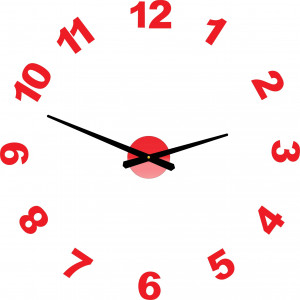 Designerski zegar ścienny z samoprzylepnymi cyframi PLEXI OPTIC 2