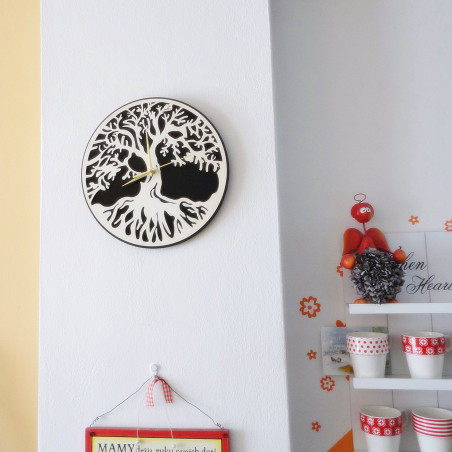 Zegar ścienny drzewo życia materiał sklejka topola i czarny MDF