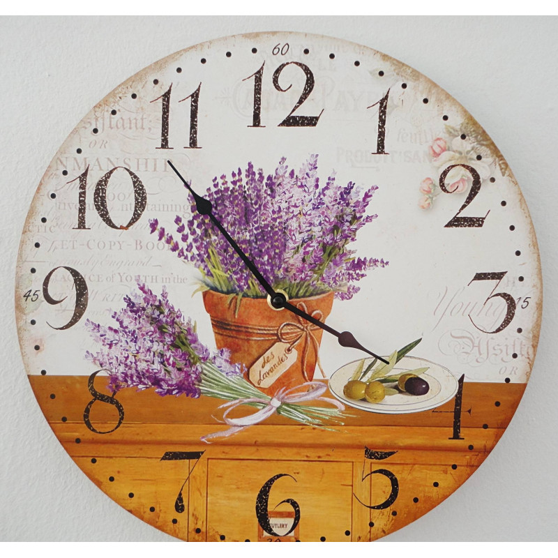 Drewniany zegar lawendowy sen MDF . Fi 30 cm