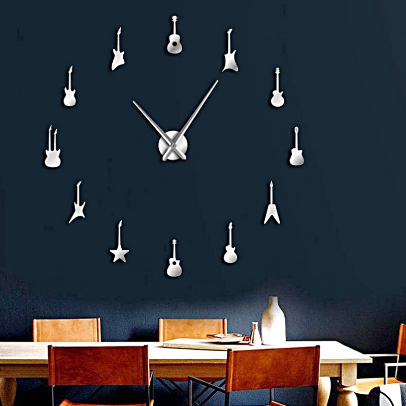 Zegar ścienny Gitara Nowoczesna naklejka Zegar lustrzany DIY GUITAR