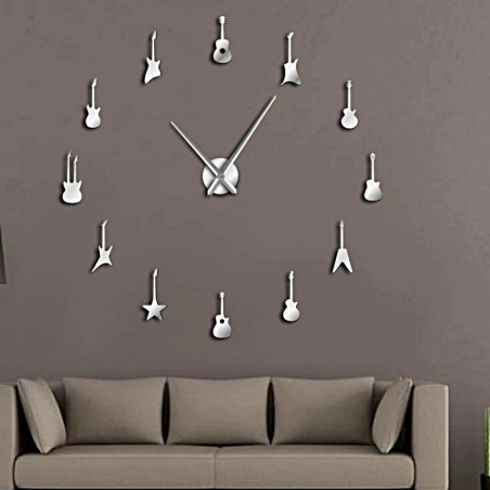 Zegar ścienny Gitara Nowoczesna naklejka Zegar lustrzany DIY GUITAR