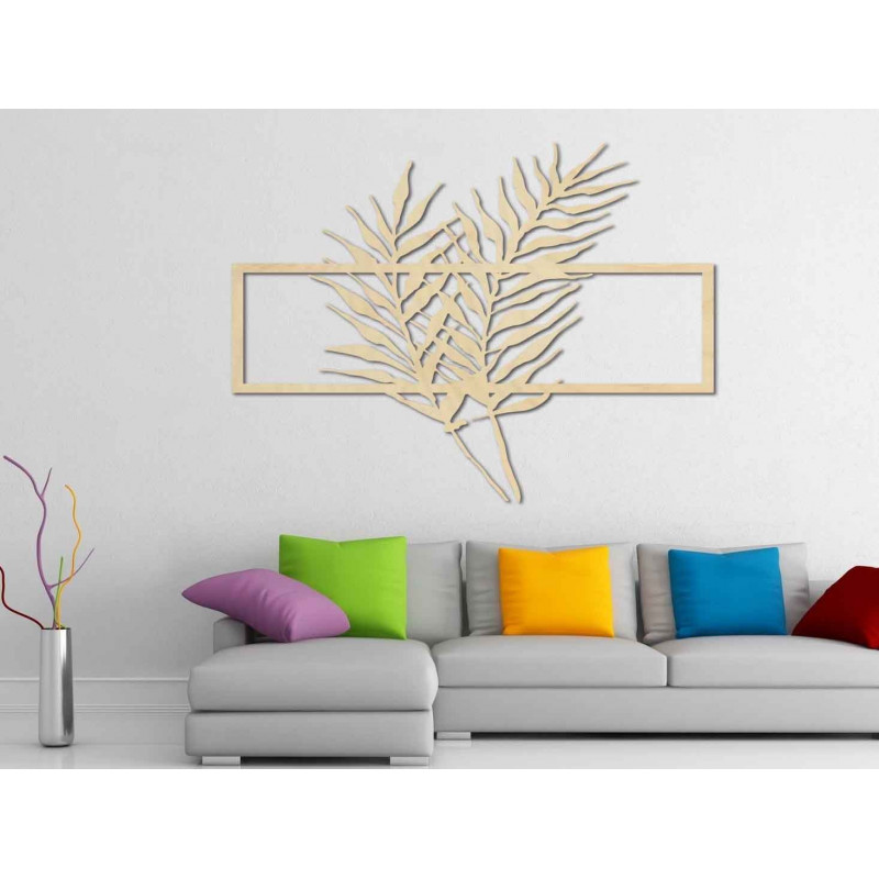 Ciekawy obraz na ścianie wykonany z drewnianej sklejki z liści palmowych