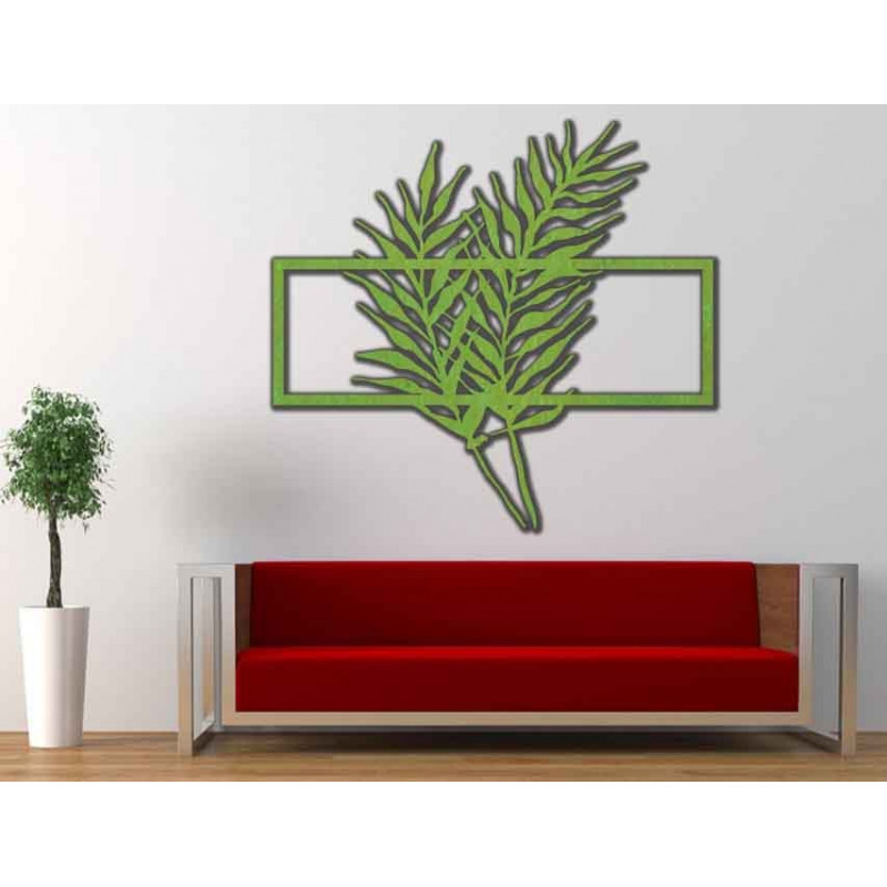 Ciekawy obraz na ścianie wykonany z drewnianej sklejki z liści palmowych