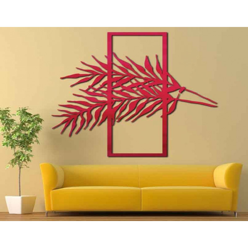 Ciekawy obraz na ścianie wykonany z drewnianej sklejki z liści palmowych